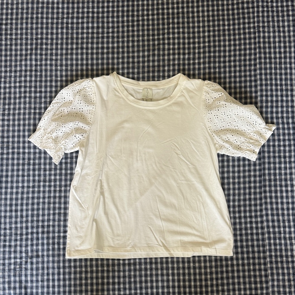 Joie Cream Puff Sleeve Eyelet Tee